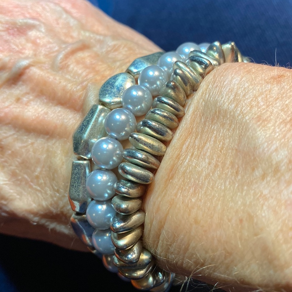 Three Silver Tone Stretch Bracelets - image 1